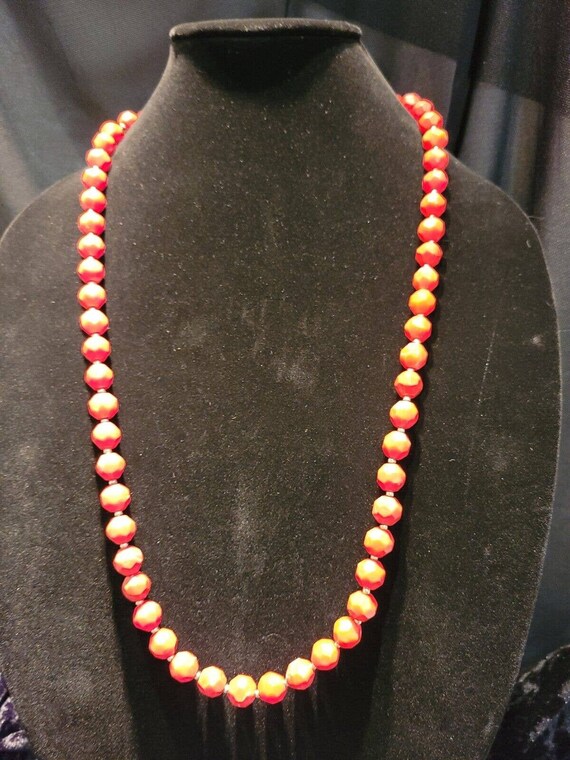 Vintage Statement Beaded Faceted Necklace Red Gold