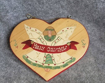Vintage Handmade Wooden Wall Hanging Heart Merry Christmas 1995 JDL Decoration