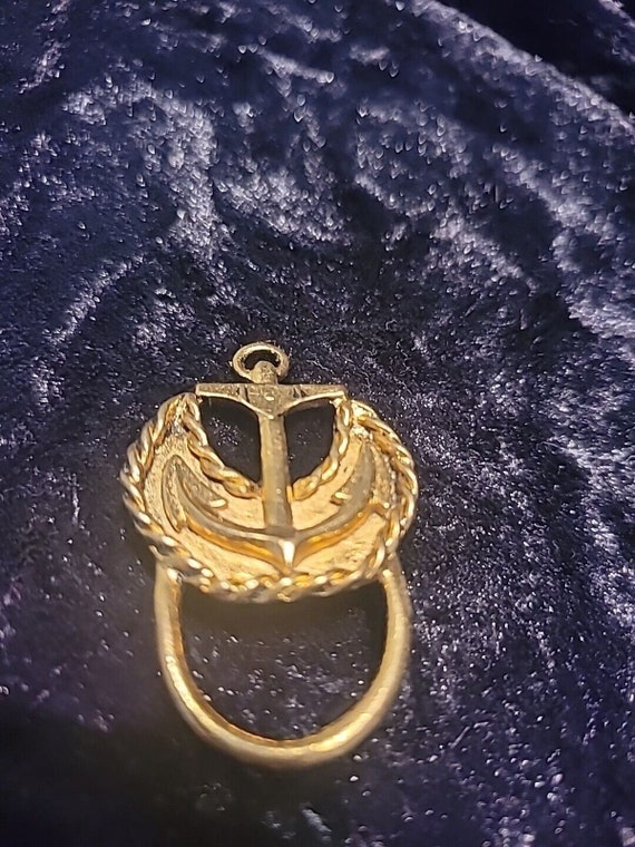 Vintage Gish Anchor Nautical Brooch Pin Gold Tone… - image 3