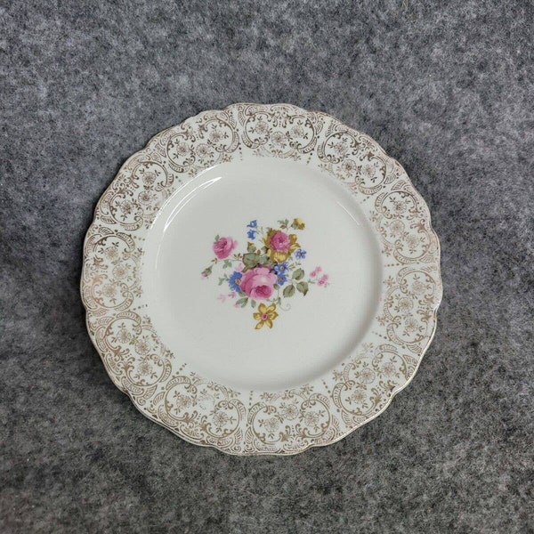 Vintage Keystone Cannonsburg Dessert Plate 22K Gold Floral Scalloped Replacement