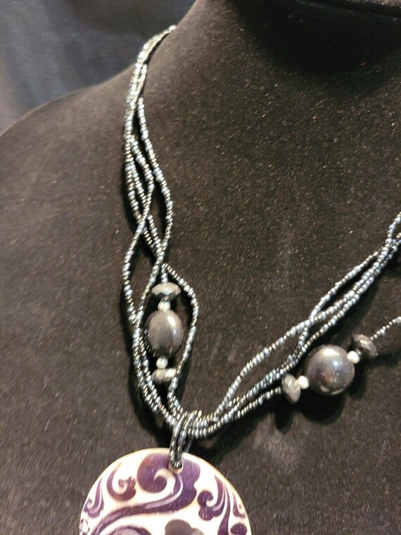 Vintage Beaded Necklace Pendant Abalone Designed … - image 10