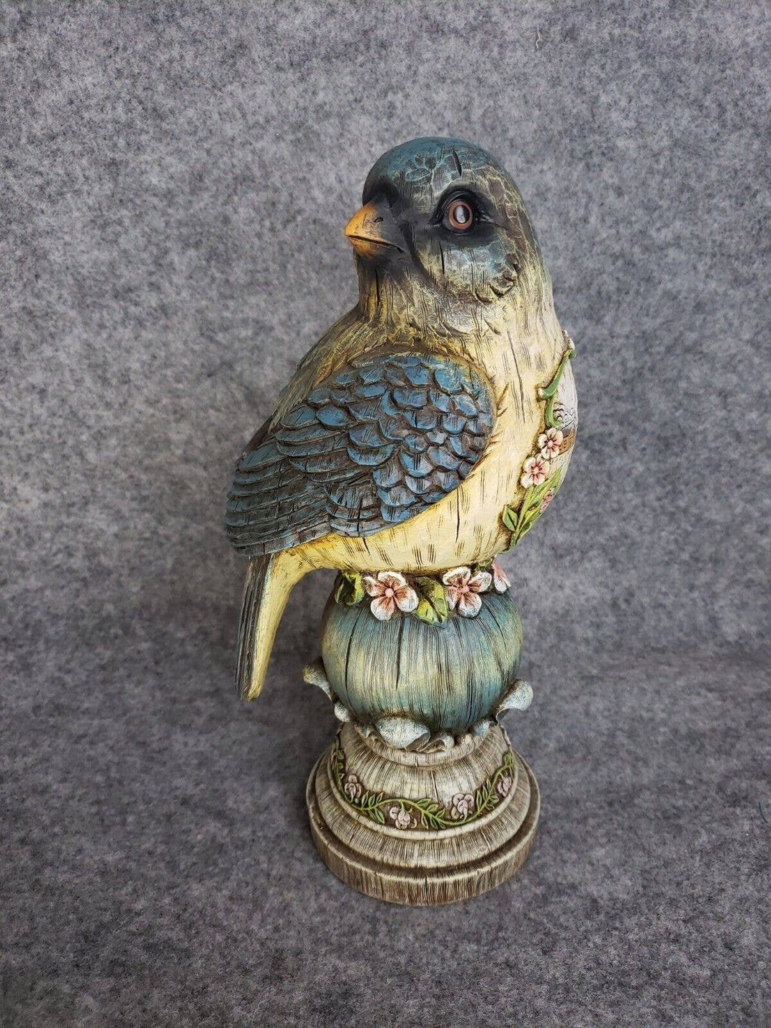 Vintage Jim Shore Style Blue Bird Statue Totem Flower Pedestal Etsy