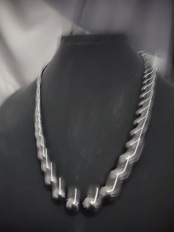 Vintage Silver Tone Black Graduated Beaded Neckla… - image 2