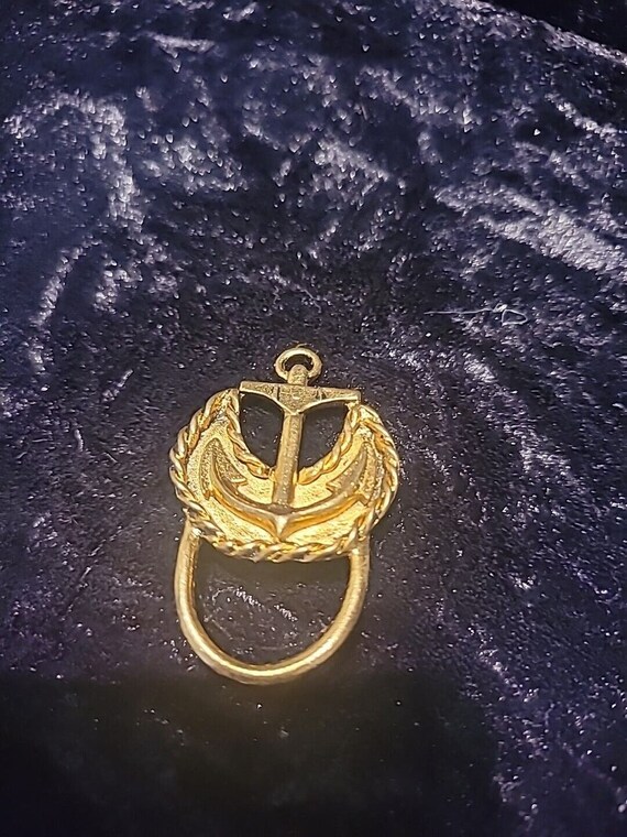 Vintage Gish Anchor Nautical Brooch Pin Gold Tone… - image 10