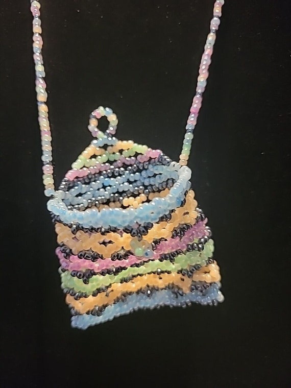 Vintage Handmade Beaded Miniature Purse Necklace … - image 5