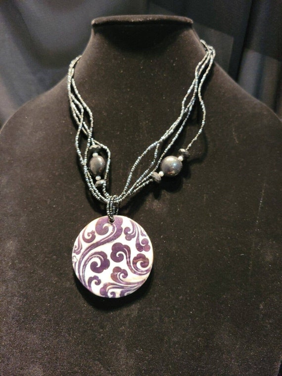 Vintage Beaded Necklace Pendant Abalone Designed … - image 8