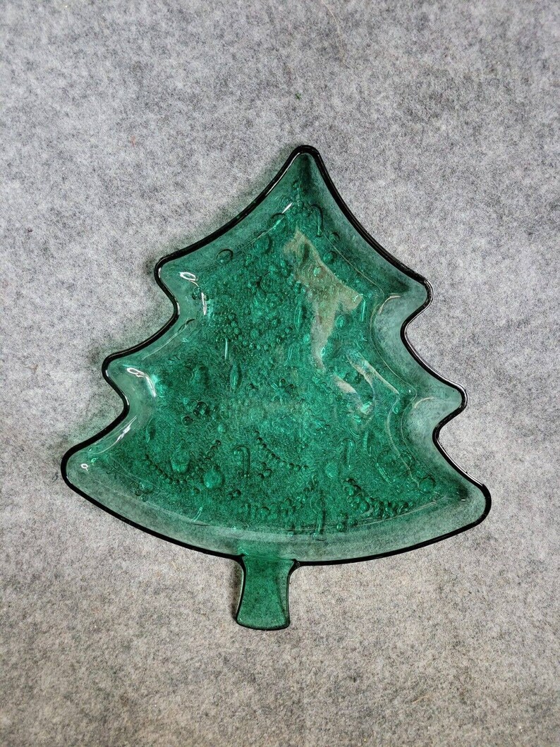 Vintage Glass Christmas Tree Platter Cookies Green Candy Canes