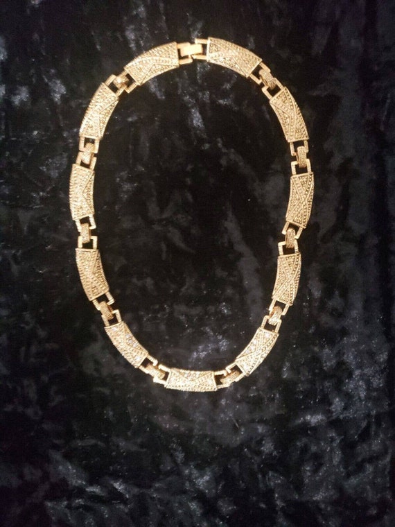 Gold Tone Ornate Necklace Choker Crystal Rhinesto… - image 10