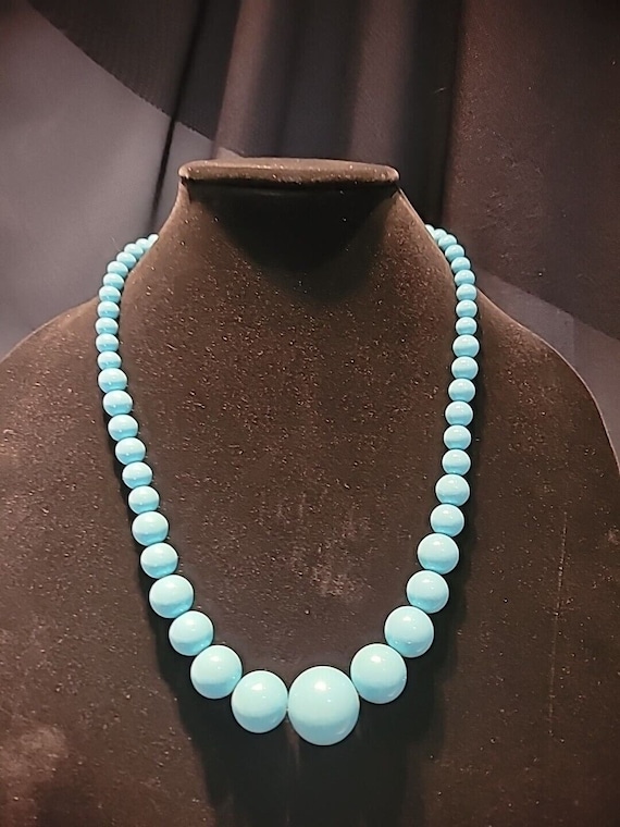 Vintage Beaded Graduated Blue Statement Jewelry C… - image 1