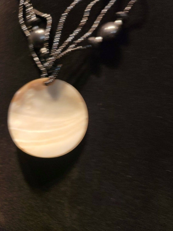 Vintage Beaded Necklace Pendant Abalone Designed … - image 4
