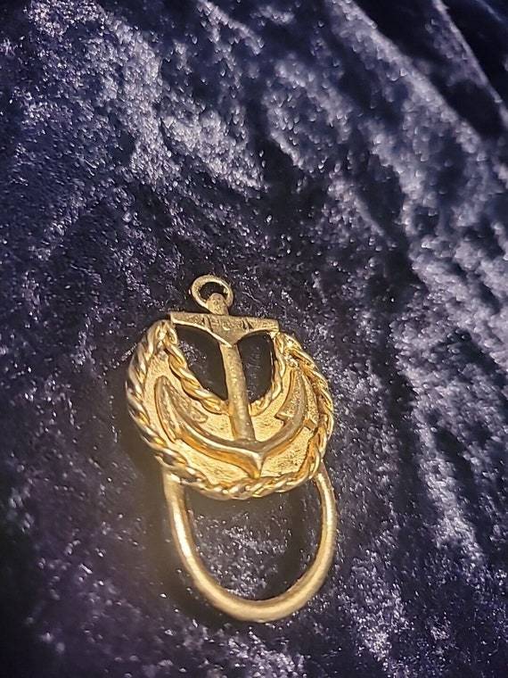 Vintage Gish Anchor Nautical Brooch Pin Gold Tone… - image 1