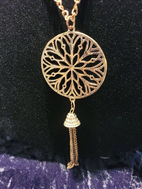 Vintage Gold Tone Pendant Chain Tassel Medallion … - image 1