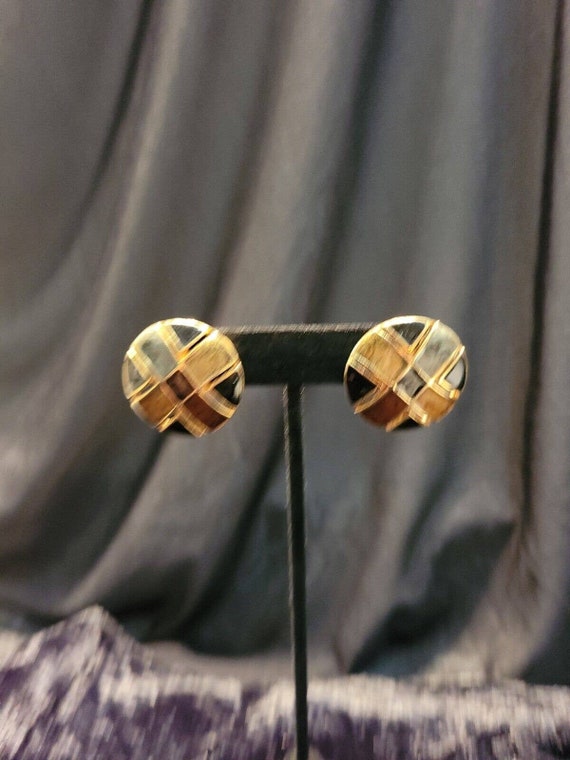 Vintage Gold Tone Basketweave Round Post Pierced … - image 4