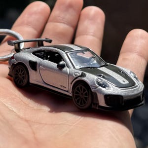 Grey Porsche 911 GT2 RS Keychain, Car Enthusiast Gift