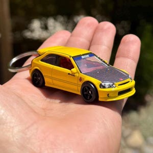 1999 Honda Civic Type R Keychain, 1999 Yellow Civic Type R EK9 Keyring, Vintage Honda Civic Accessories, Old Civic Mini Scale Cars