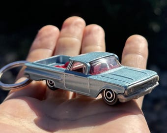 1970 Chevy El Camino Keychain, Light Blue Vintage Muscle Car Keyring