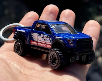 Ford F-150 Raptor Keychain, Blue Mini Car Charm