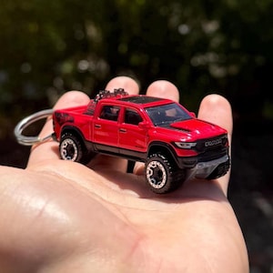 Ram 1500 Keychain, Red Ram Truck Keyring, Ram 1500 Accessories, Mini Scale Truck Charm, TRX Lifted