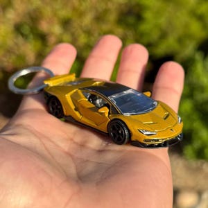 Lamborghini Centenario Keychain, Gold Lambo Keyring, Yellow Lamborghini Centenario Key Chain, Lamborghini Charms, Mini Scale Car Charms