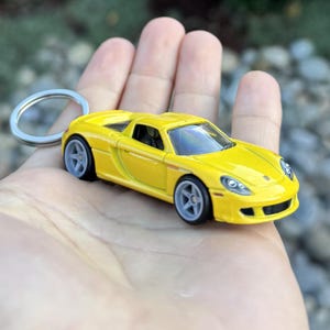 Porsche Carrera GT Yellow Mini Keychain Keyring Accessories Supercar Charm