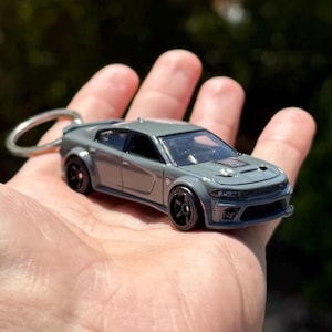Dodge Charger Keychain, Grey Charger SRT Hellcat Wide body Keyring, Gray Dodge Charger Mini Car Charm