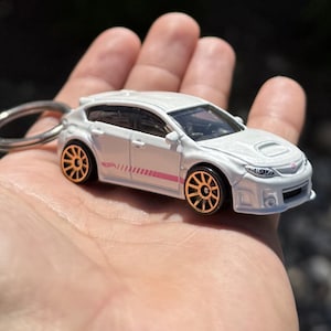 Subaru WRX STI Keychain, White & Pink Car Charm