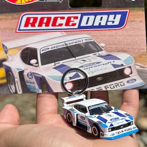 Ford Capri Keychain, Blue Ford Capri Gr.5 Keyring, Zakspeed Mini Scale Car Charms, 1981 Race Day White Key Chain