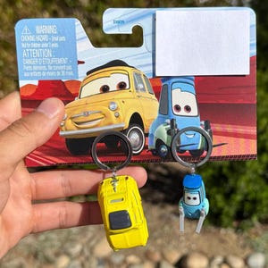 Luigi and Guido Keychain, Pixar Lightning McQueen Cars Keyring , Disney Cars Charms, Yellow and Blue Forklift Key Chain