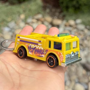 Fire Engine Keychain Yellow Keyring Accessories Mini Emergency Vehicle Charm