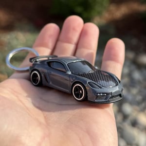 Porsche 718 Cayman GT4 Grey Mini Keychain Keyring Accessories Sports Car Charm
