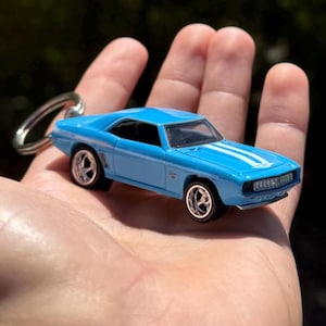 1969 Camaro Keychain, Light Blue Chevy Camaro Keyring, 1969 Chevrolet Camaro Charms, Baby Blue Vintage Scale Cars