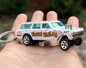 1964 Chevy Nova Gasser White Mini Keychain Keyring Accessories Classic Car Charm