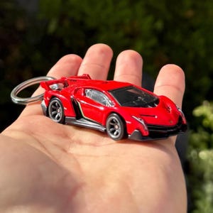 Lamborghini Keychain, Red Lamborghini Veneno Keyring, Mini Scale Sports Car Charms