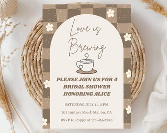 Love is Brewing Bridal Shower Invitation - Canva Template Digital Invite - Cute Coffee Bridal Shower