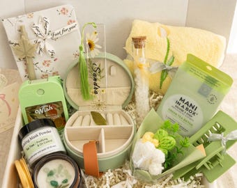 Green Tea Self Care Gift Box for Her, Personalized Spa Gift Basket, Birthday Box for Friend, Relaxation Gift Set, Get Well Soon Care Package