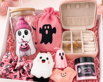 Halloween Gift Box, Ghost Tumbler, Plush Bracelet, Spooky Decor
