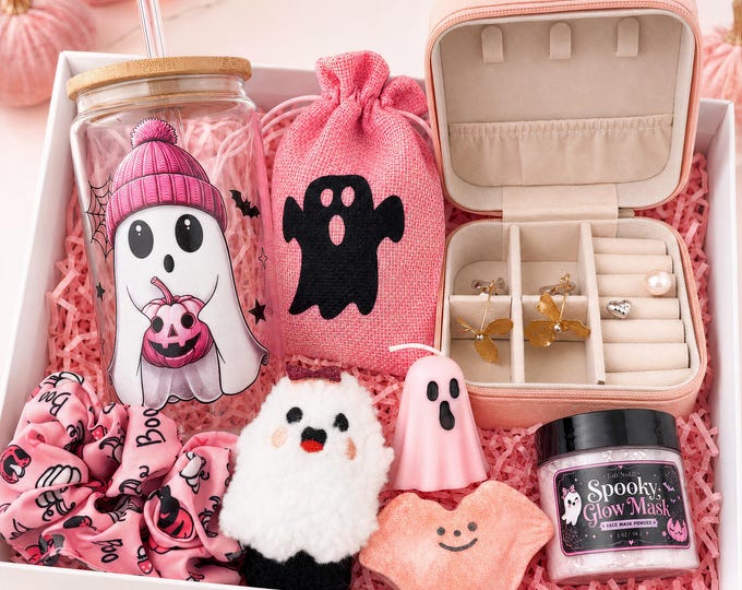 Halloween Gift Box, Ghost Tumbler, Plush Bracelet, Spooky Decor