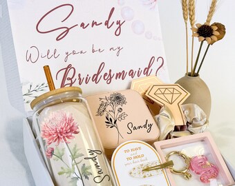 Wedding Favor Box Birth Flower Glass Cup Bridesmaid Proposal Box Relaxation Gift Set with Custom Bridal Party BoX