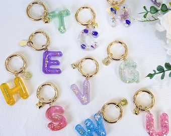 Personalized Resin Initial Keyring, Custom Charm Keychain, Unique Gift for Her, Customized Letter Key Ring, Monogram Charm