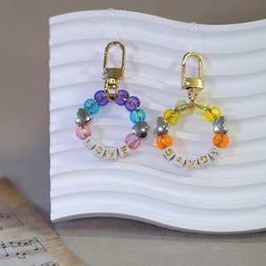 Custom Name Keychain with Charm, Acrylic Bead DIY Keychain for Her, Personalized Gift Accessory