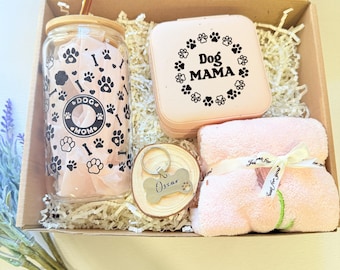 Personalized Dog Mom Spa Gift Box: Engraved Glass Cup & Custom Name Tag
