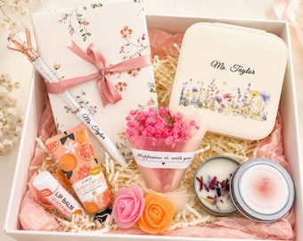 Thoughtful Teacher Appreciation Gift Box | Personalized Jewelry Box, Pen and Self-Care Gifts for Educators