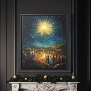 Nativity Scene Canvas Art: Holy Family, Star of Bethlehem Christmas Decor