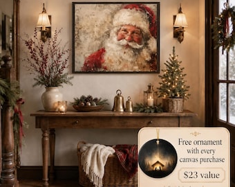 Old World Santa Canvas Wall Art, Heirloom Christmas Decor, Vintage Style Holiday Print, Cozy Seasonal Artwork