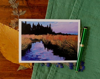 Carte d'art Purple Sunset Marsh - Paysage naturel Carte de vœux