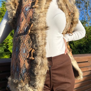 1970s Real Leather and Fur Vest
