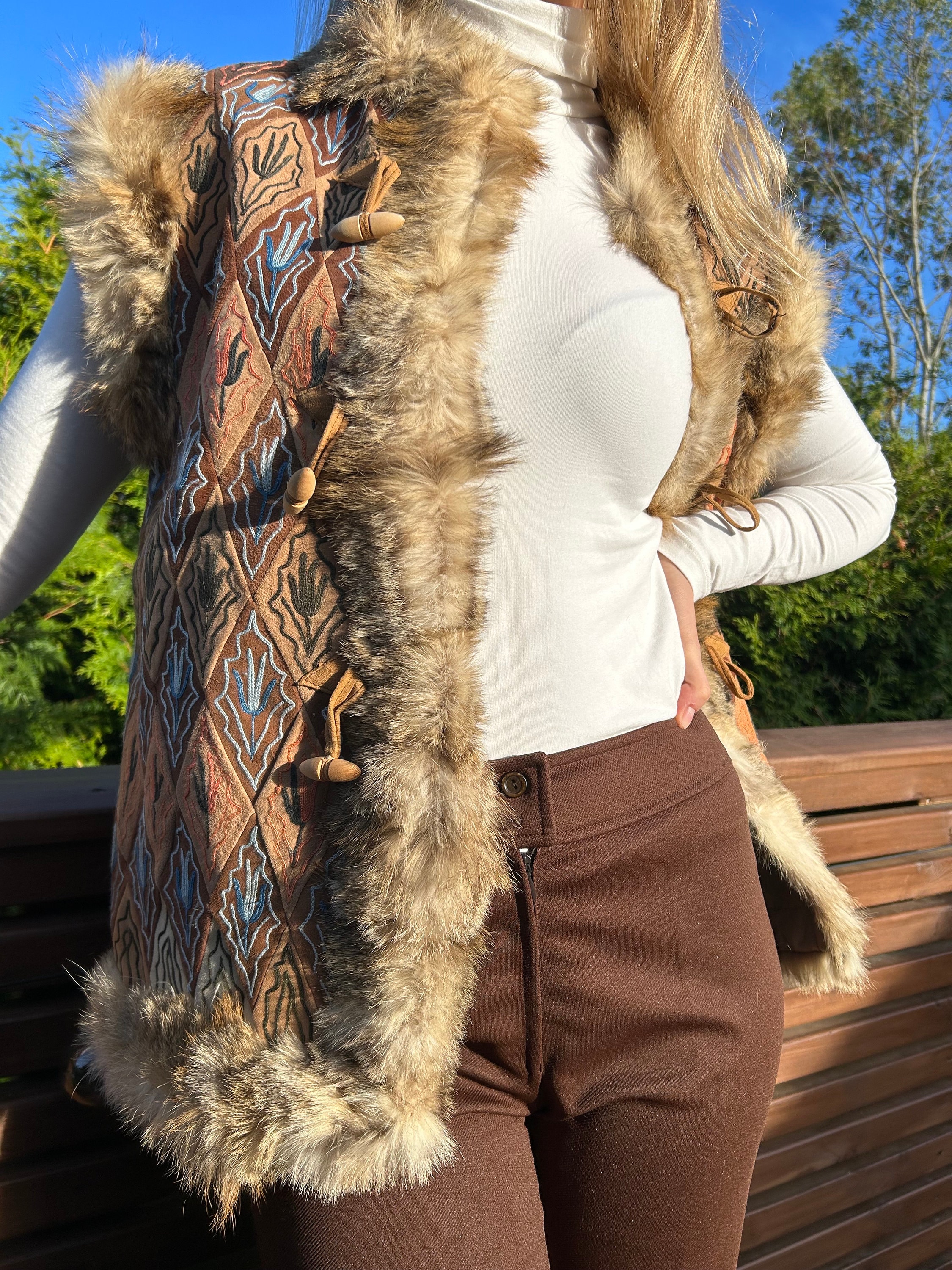 1970er Jahre Echt Leder und Fell Weste