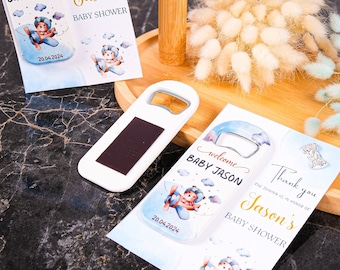 Personalized Baby Shower Favor Animal Theme Bottle Opener Magnets, Custom Bottle Opener Fridge Magnet, Baptism, Christening, First Communion
