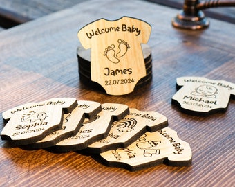 Personalized Wooden Baby Shower Magnet, Custom Fridge Magnet, Baptism, First Communion Favor, Wedding Party Favor Guest