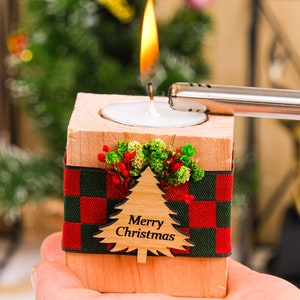 Merry Christmas Party Favor, Personalized Wooden Candle Holder, Happy New Year Gift for Coworker, Happy Holiday Gift, Noel, Xmas Gift Candle